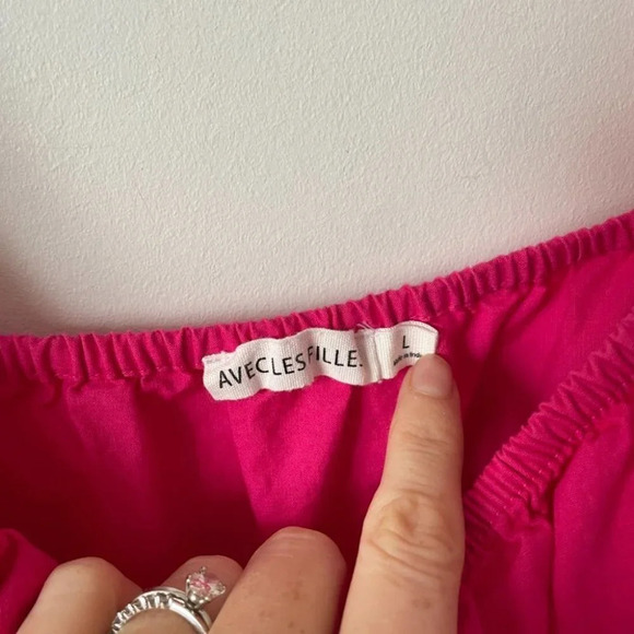 Avec Les Filles Puff Sleeve Poplin Tiered Dress Pink Size Large - Picture 5 of 6